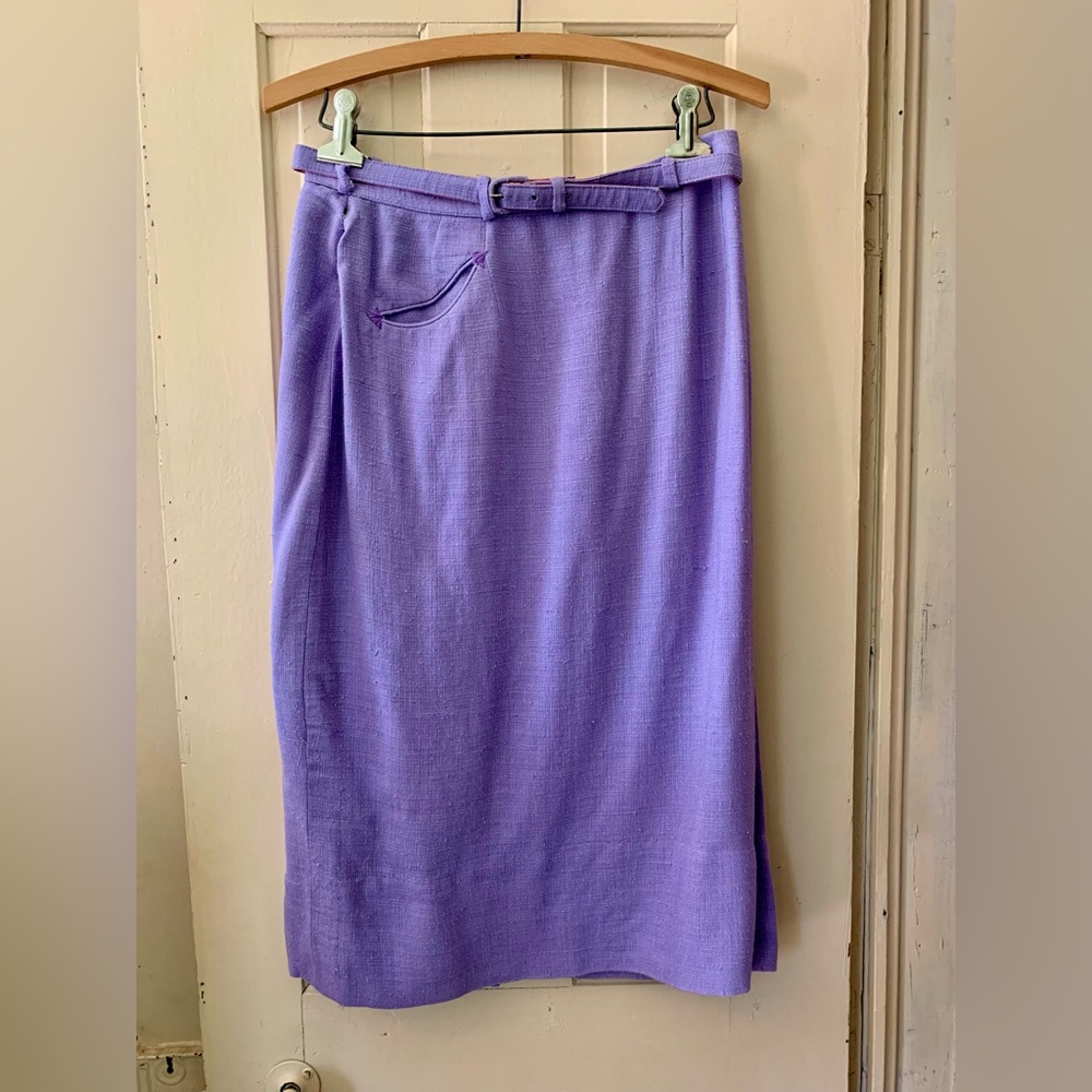 Vintage 1960s Signor Giovelli purple pencil skirt with matching belt.